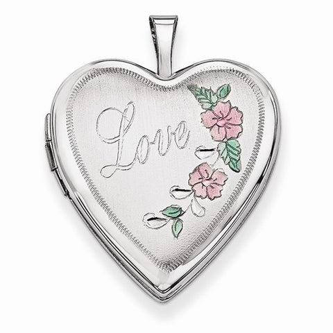 14k Gold 20mm White Gold Enamel Flowers Love Heart Locket