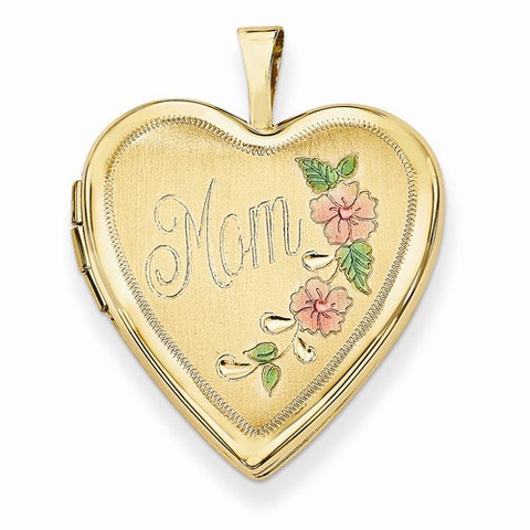 14k Gold 20mm Enamel Flowers Mom Heart Locket