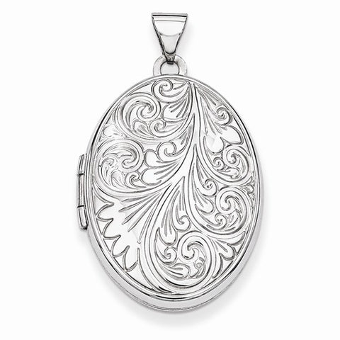 14k White Gold Scroll Oval Locket