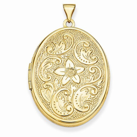 14k Gold 32mm Oval Flower With Scrolls Locket