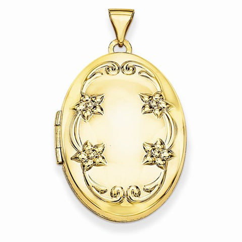 14k Gold 26mm Oval Floral Scroll Border Locket