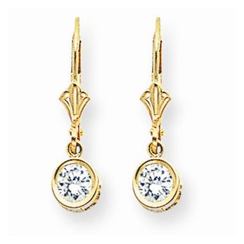 14k Yellow Gold 5mm Cubic Zirconia Leverback Earrings