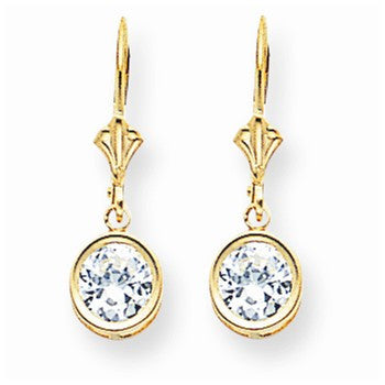 14k Yellow Gold 6mm Cubic Zirconia Leverback Earrings