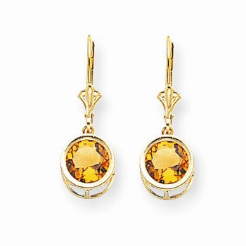 14k Yellow Gold 8mm Citrine Checker leverback Earring, Jewelry Earrings