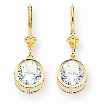 14k Yellow Gold 8mm Cubic Zirconia leverback Earring, Jewelry Earrings