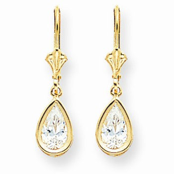 14k Yellow Gold 8x5mm Pear Cubic Zirconia Leverback Earrings