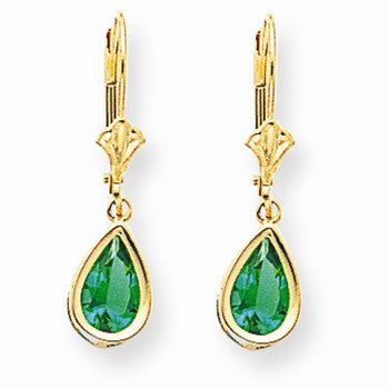 14k Yellow Gold 8x5mm Pear Mount St. Helens Leverback Earrings