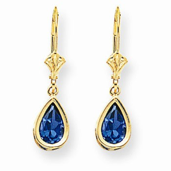 14k Yellow Gold 8x5mm Pear Tanvorite leverback Earring, Jewelry Earrings