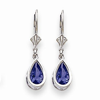 14k White Gold 8x5mm Pear Tanvorite leverback Earring, Jewelry Earrings