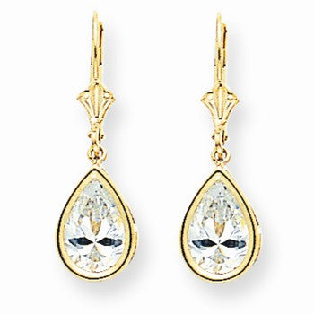 14k Yellow Gold 10x7mm Pear Cubic Zirconia Leverback Earrings