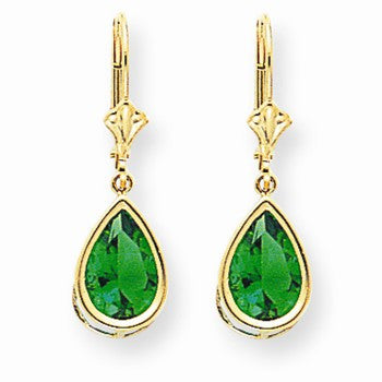 14k Yellow Gold 10x7mm Pear Mount St. Helens Leverback Earrings