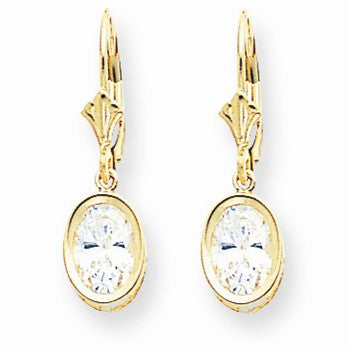 14k Yellow Gold 8x6mm Oval Cubic Zirconia Leverback Earrings