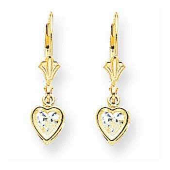 14k Yellow Gold 5mm Heart Cubic Zirconia Earrings