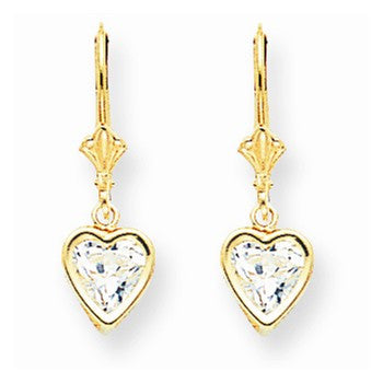 14k Yellow Gold 6mm Heart Cubic Zirconia Earrings