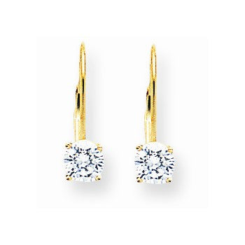 14k Yellow Gold 5mm Cubic Zirconia Leverback Earrings