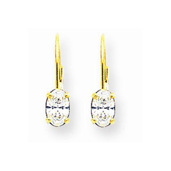 14k Yellow Gold 6x4mm Oval Cubic Zirconia Leverback Earrings