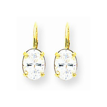 14k Yellow Gold 8x6mm Oval Cubic Zirconia Leverback Earrings