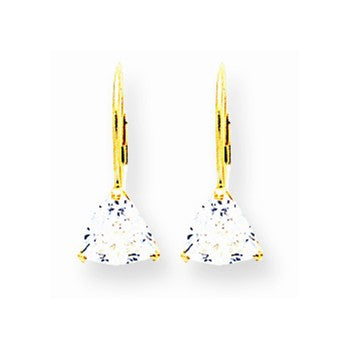 14k Yellow Gold 6mm Trillion Cubic Zirconia Leverback Earrings