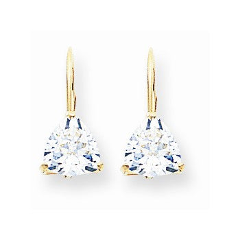 14k Yellow Gold 7mm Trillion Cubic Zirconia Leverback Earrings