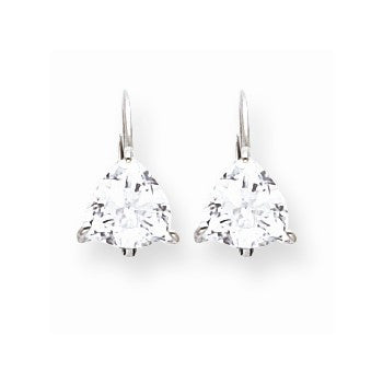 14k White Gold 7mm Trillion Cubic Zirconia Leverback Earrings