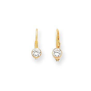 14k Yellow Gold 4mm Cubic Zirconia Leverback Earrings