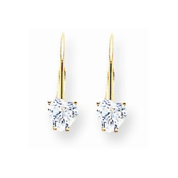 14k Yellow Gold 5mm Heart Cubic Zirconia Leverback Earrings