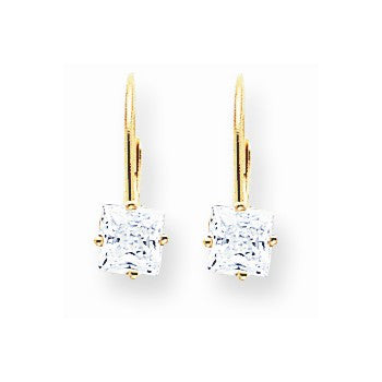 14k Yellow Gold 5mm Princess Cut Cubic Zirconia Leverback Earrings