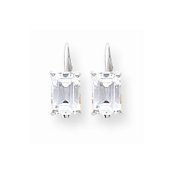 14k White Gold 7x5mm Emerald Cut Cubic Zirconia Earrings