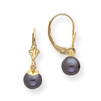 14k Yellow Gold Black Pearl Diamond leverback Earrings