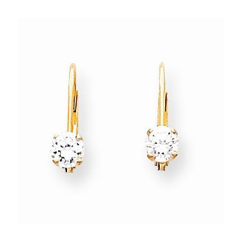 14k Yellow Gold 4mm Cubic Zirconia Leverback Earrings