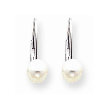 14k White Gold 6mm Pearl Leverback Earrings