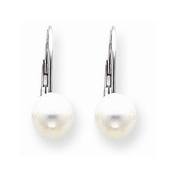 14k White Gold 7mm Pearl Leverback Earrings