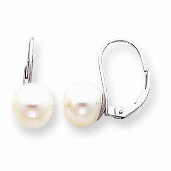 14k White Gold 8mm Pearl Leverback Earrings