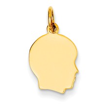 14k Gold Plain Small .035 Gauge Facing Right Engravable Boy Head Charm hide-image