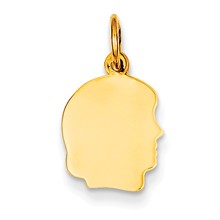 14k Gold Plain Small .018 Gauge Facing Right Engravable Girl Head Charm hide-image