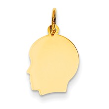 14k Gold Plain Small .009 Gauge Facing Left Engravable Boy Head Charm hide-image