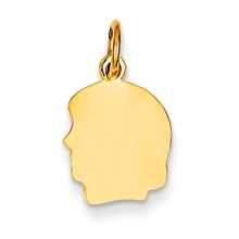 14k Gold Plain Small .013 Gauge Facing Left Engravable Girl Head Charm hide-image