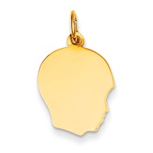 14k Gold Plain Medium .013 Gauge Facing Right Engravable Boy Head Charm hide-image