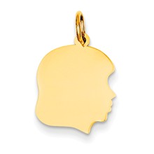 14k Gold Plain Medium .027 Gauge Facing Right Engravable Girl Head Charm hide-image