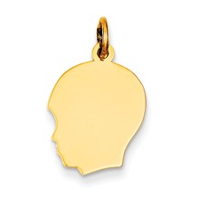 14k Gold Plain Medium .009 Gauge Facing Left Engravable Boy Head Charm hide-image