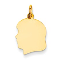 14k Gold Plain Medium .011 Gauge Facing Left Engravable Girl Head Charm hide-image