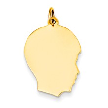 14k Gold Plain Medium .018 Gauge Facing Right Engravable Boy Head Charm hide-image