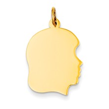 14k Gold Plain Medium .027 Gauge Facing Right Engravable Girl Head Charm hide-image