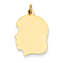 14k Gold Plain Medium .011 Gauge Facing Left Engravable Girl Head Charm hide-image