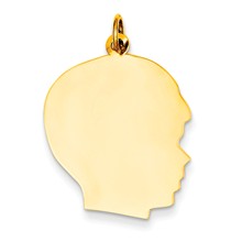 14k Gold Plain Large .009 Gauge Facing Right Engravable Boy Head Charm hide-image