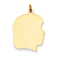 14k Gold Plain Large .013 Gauge Facing Right Engravable Girl Head Charm hide-image