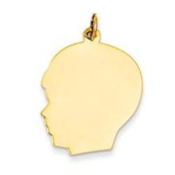 14k Gold Plain Large .013 Gauge Facing Left Engravable Boy Head Charm hide-image