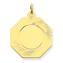 14k Gold Patterned .018 Gauge Octagonal Engravable Disc Charm hide-image