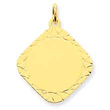 14k Gold Patterned .018 Gauge Diamond-Shaped Engravable Disc Charm hide-image