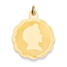 14k Gold Boy Head on .013 Gauge Engravable Scalloped Disc Charm hide-image